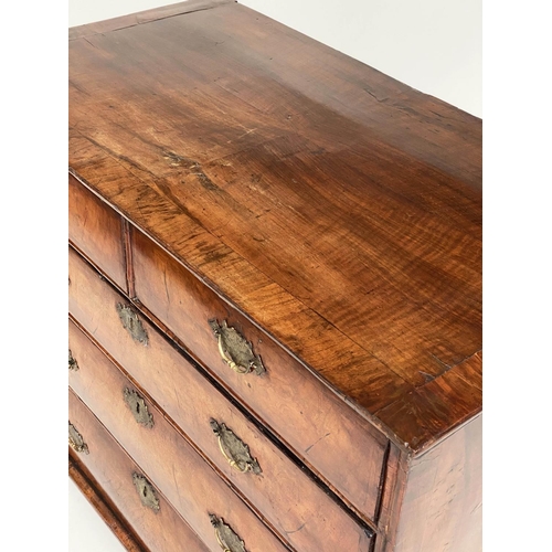 118 - CHEST, early 18th century English Queen Anne figured walnut and crossbanded, with two short above th... 