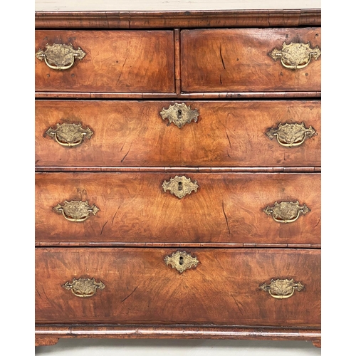 118 - CHEST, early 18th century English Queen Anne figured walnut and crossbanded, with two short above th... 