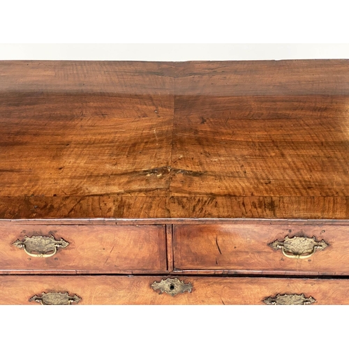 118 - CHEST, early 18th century English Queen Anne figured walnut and crossbanded, with two short above th... 