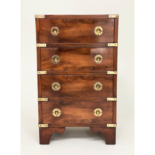 122 - CAMPAIGN STYLE BEDSIDE CHESTS, a pair, campaign style mahogany and brass bound each with four drawer... 