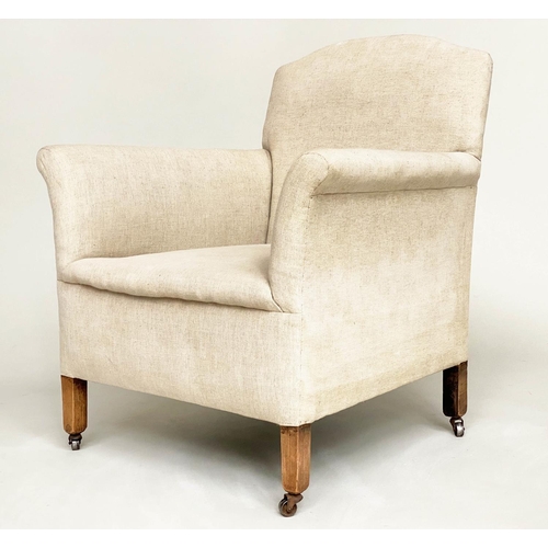 123 - ARMCHAIR, English early 20th century with linen upholstery, 69cm W.