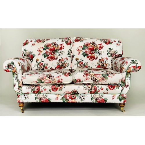 125 - SOFA, 165cm W, English Country House style, with floral bouquet printed cotton, upholstered and feat... 