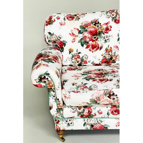 125 - SOFA, 165cm W, English Country House style, with floral bouquet printed cotton, upholstered and feat... 