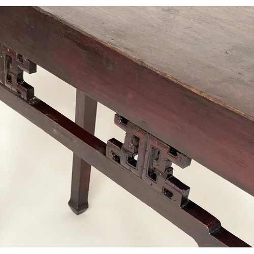 126 - ALTAR TABLE, early 20th century Chinese lacquered carved and pierced, 96cm x 48cm x 86cm H.