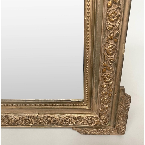 128 - WALL MIRROR, late 19th/early 20th century French giltwood and gesso moulded with griffin and shield ... 