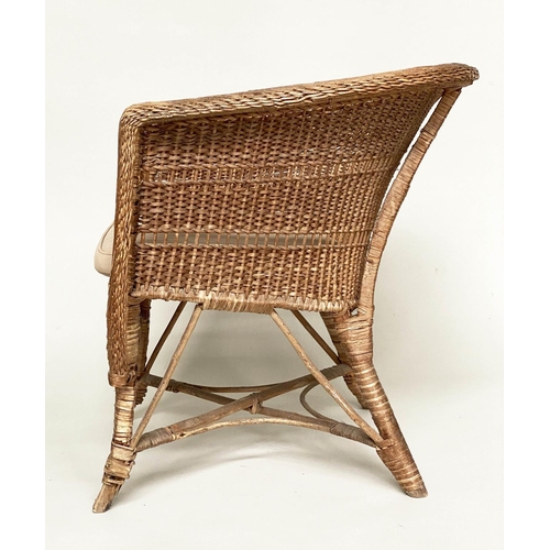 137 - ARMCHAIRS, a pair, 1930s bamboo and rattan framed woven and cane bound each with cushion, 65cm W. (2... 