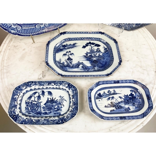 20 - STAFFORDSHIRE BLUE AND WHITE TRANSFERWARE, mostly willow pattern, including five serving trays, two ... 