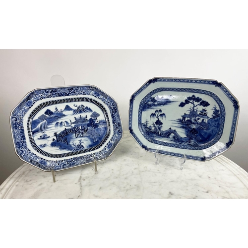 20 - STAFFORDSHIRE BLUE AND WHITE TRANSFERWARE, mostly willow pattern, including five serving trays, two ... 