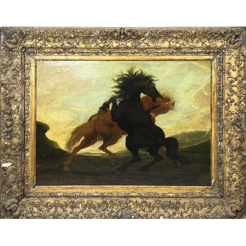33 - MANNER OF EUGENE DELACROIX (French 1798-1863) 'Fighting Stallions', 19th century, oil on canvas, 56c... 