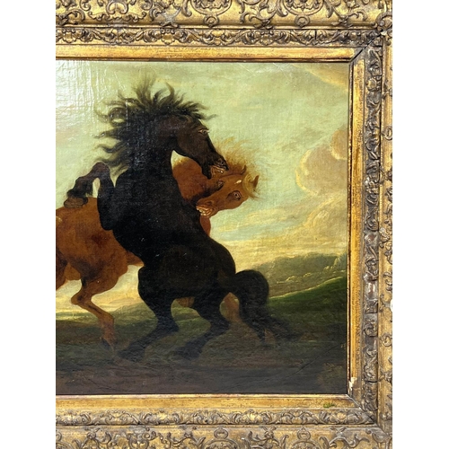 33 - MANNER OF EUGENE DELACROIX (French 1798-1863) 'Fighting Stallions', 19th century, oil on canvas, 56c... 