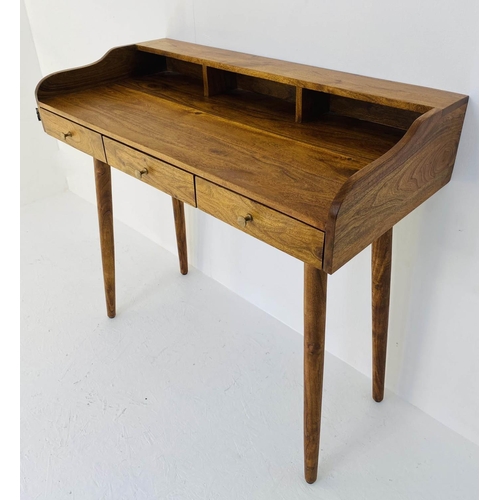 470 - DESK, 92cm high, 99cm wide, 48cm deep, 1960s Danish style, three pigeon holes and three drawers, rai... 