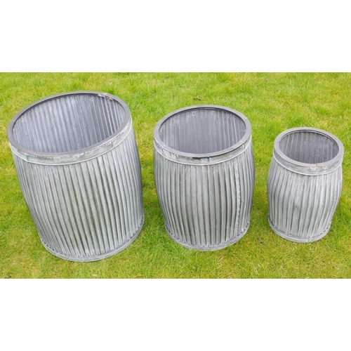 472 - GARDEN PLANTERS, a graduated set of three, galvanised metal, 50cm x 45cm x 45cm. (3)