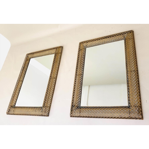 473 - WALL MIRRORS, a pair, gilt metal pierced frames, regency style design, 100cm x 70cm. (2)