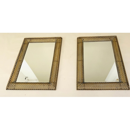 473 - WALL MIRRORS, a pair, gilt metal pierced frames, regency style design, 100cm x 70cm. (2)