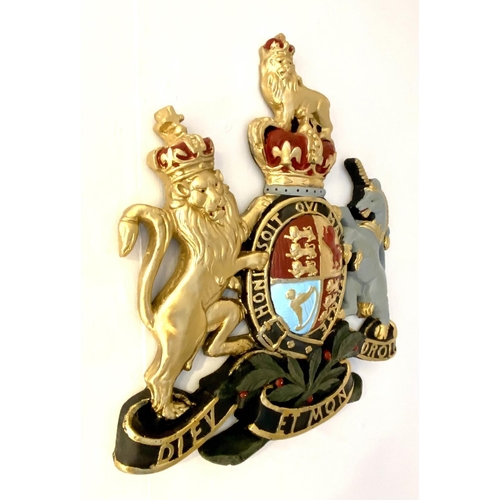 476 - ROYAL COAT OF ARMS WALL RELIEF PLAQUE, polychrome finish, 75cm x 70cm x 6cm.