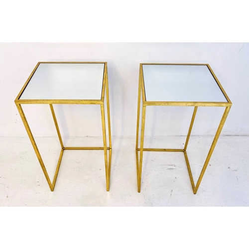 478 - SIDE TABLES, 1960s French style, gilt metal and mirror,  66cm x 35cm x 35cm. (2)