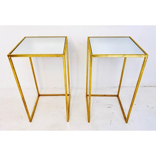 478 - SIDE TABLES, 1960s French style, gilt metal and mirror,  66cm x 35cm x 35cm. (2)