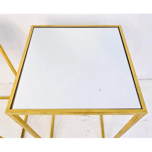 478 - SIDE TABLES, 1960s French style, gilt metal and mirror,  66cm x 35cm x 35cm. (2)