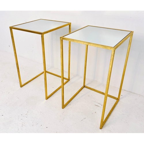 478 - SIDE TABLES, 1960s French style, gilt metal and mirror,  66cm x 35cm x 35cm. (2)