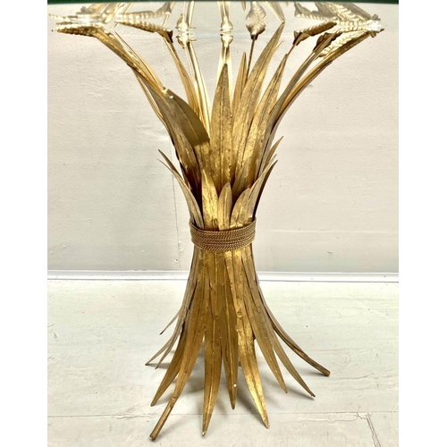 480 - MAISON JANSEN STYLE SIDE TABLE, wheat sheaf design, gilt metal and glass, 60cm x 70cm x 70cm.