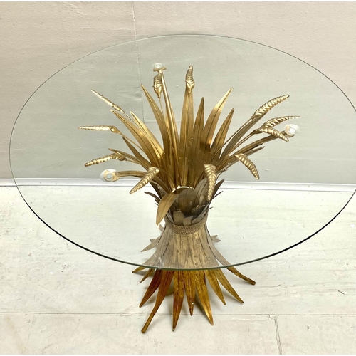 480 - MAISON JANSEN STYLE SIDE TABLE, wheat sheaf design, gilt metal and glass, 60cm x 70cm x 70cm.