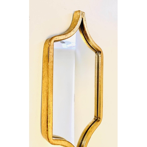 485 - ACCENT WALL MIRRORS, a pair, gilt frames,  144cm x 14cm.