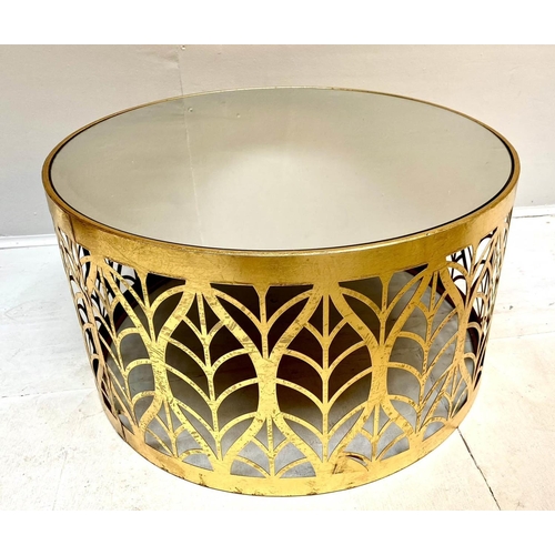 486 - LOW TABLE, 1970s Italian style, gilt metal, mirrored top, 40cm x 74cm x 74cm.