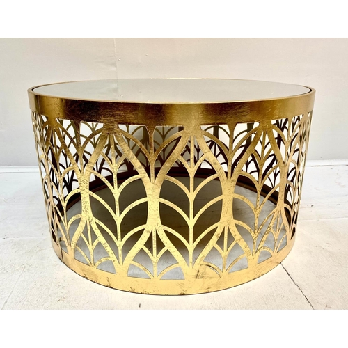 486 - LOW TABLE, 1970s Italian style, gilt metal, mirrored top, 40cm x 74cm x 74cm.