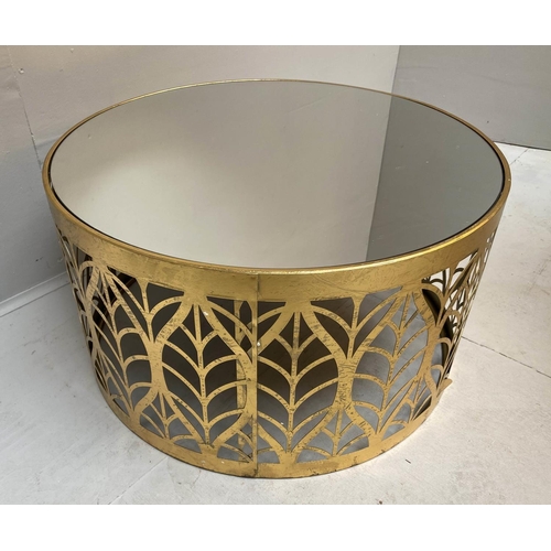 486 - LOW TABLE, 1970s Italian style, gilt metal, mirrored top, 40cm x 74cm x 74cm.