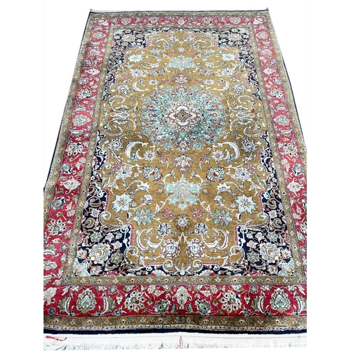 92 - FINE PURE SILK QUM RUG, 225cm x 140cm.