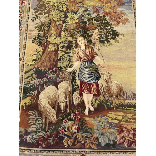 14 - WALL HANGING, needlepoint and petit point depicting a shepherd in a landscape, 129cm x 98cm.