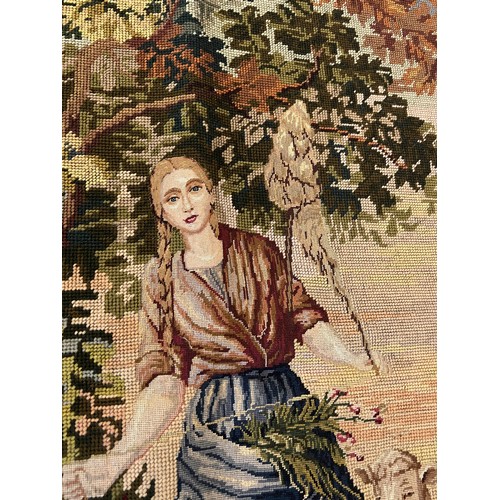 14 - WALL HANGING, needlepoint and petit point depicting a shepherd in a landscape, 129cm x 98cm.