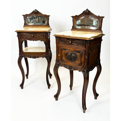 181 - TABLES DE NUIT, 106cm H x 46cm x 40cm, an en suite pair, circa 1890, French walnut with mirrored bac... 