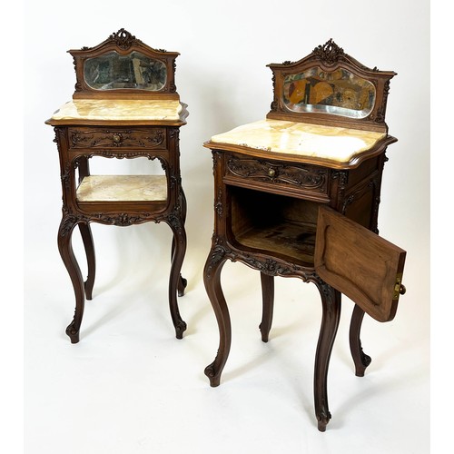 181 - TABLES DE NUIT, 106cm H x 46cm x 40cm, an en suite pair, circa 1890, French walnut with mirrored bac... 