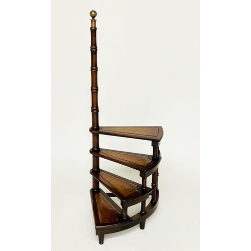 104 - LIBRARY STEPS, Georgian style mahogany with four spiral gilt tooled leather trimmed steps, 118cm H x... 