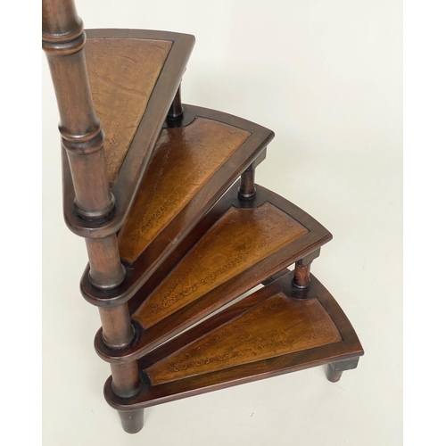 104 - LIBRARY STEPS, Georgian style mahogany with four spiral gilt tooled leather trimmed steps, 118cm H x... 