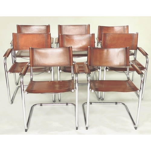 106 - DINING ARMCHAIRS, a set of eight, Bauhaus design, chrome framed cantilever armchairs with stitched t... 