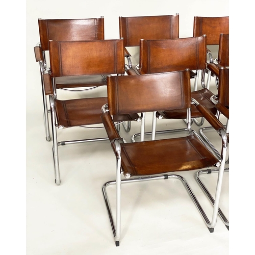 106 - DINING ARMCHAIRS, a set of eight, Bauhaus design, chrome framed cantilever armchairs with stitched t... 