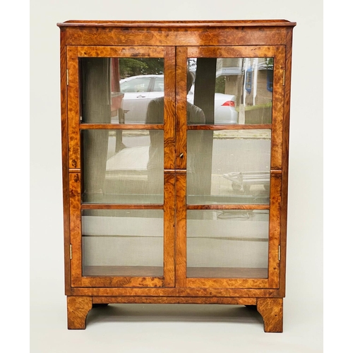 109 - ART DECO DISPLAY CABINET, burr walnut with two glazed doors and shelves, 108cm H x 79cm W x 33cm D.