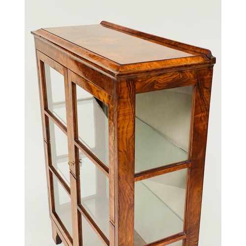 109 - ART DECO DISPLAY CABINET, burr walnut with two glazed doors and shelves, 108cm H x 79cm W x 33cm D.