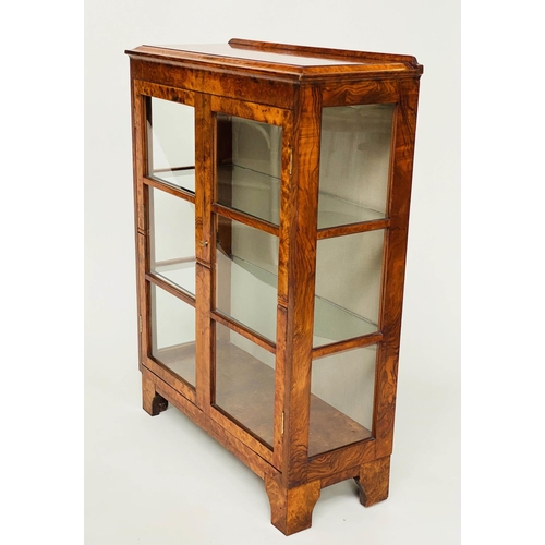 109 - ART DECO DISPLAY CABINET, burr walnut with two glazed doors and shelves, 108cm H x 79cm W x 33cm D.