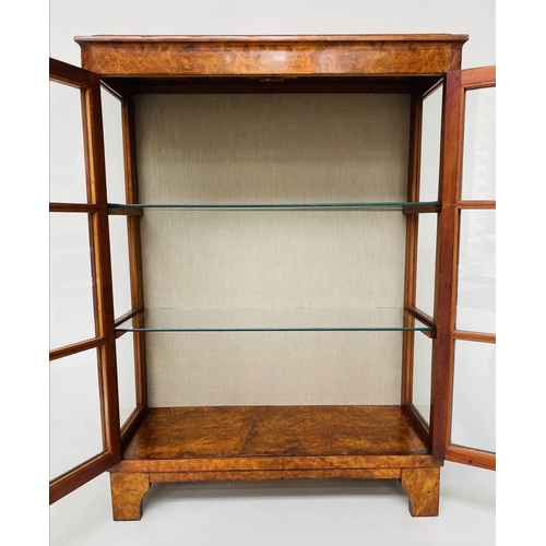 109 - ART DECO DISPLAY CABINET, burr walnut with two glazed doors and shelves, 108cm H x 79cm W x 33cm D.