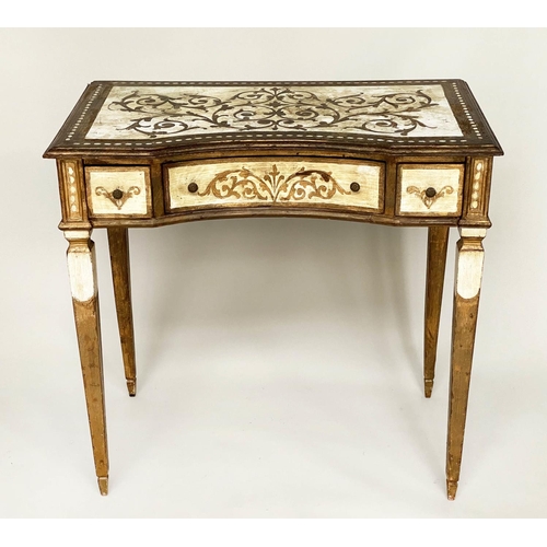 118 - FLORENTINE SIDE TABLE, mid 20th century parcel gilt and concave fronted with three frieze drawers an... 