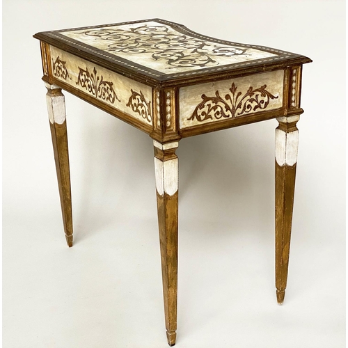 118 - FLORENTINE SIDE TABLE, mid 20th century parcel gilt and concave fronted with three frieze drawers an... 