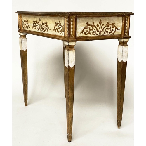 118 - FLORENTINE SIDE TABLE, mid 20th century parcel gilt and concave fronted with three frieze drawers an... 