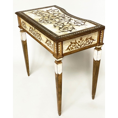 118 - FLORENTINE SIDE TABLE, mid 20th century parcel gilt and concave fronted with three frieze drawers an... 