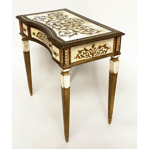 118 - FLORENTINE SIDE TABLE, mid 20th century parcel gilt and concave fronted with three frieze drawers an... 