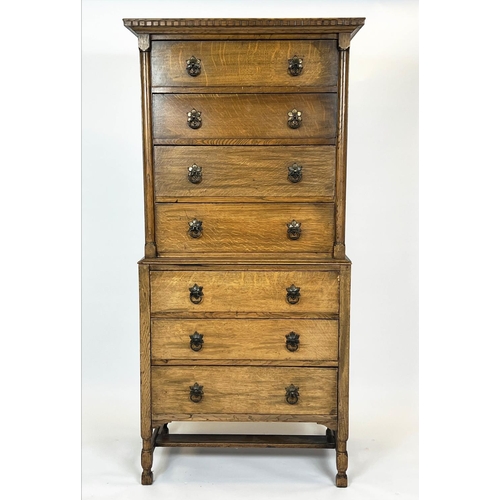 133 - TALLBOY, early 20th century English oak, in two parts with with seven drawers, 164cm H x 79cm W x 48... 