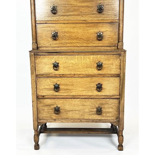 133 - TALLBOY, early 20th century English oak, in two parts with with seven drawers, 164cm H x 79cm W x 48... 