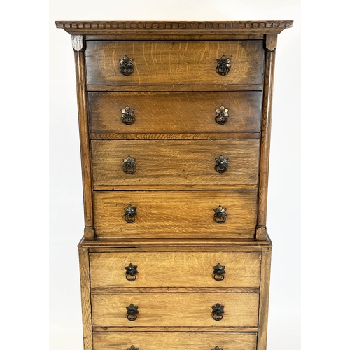 133 - TALLBOY, early 20th century English oak, in two parts with with seven drawers, 164cm H x 79cm W x 48... 